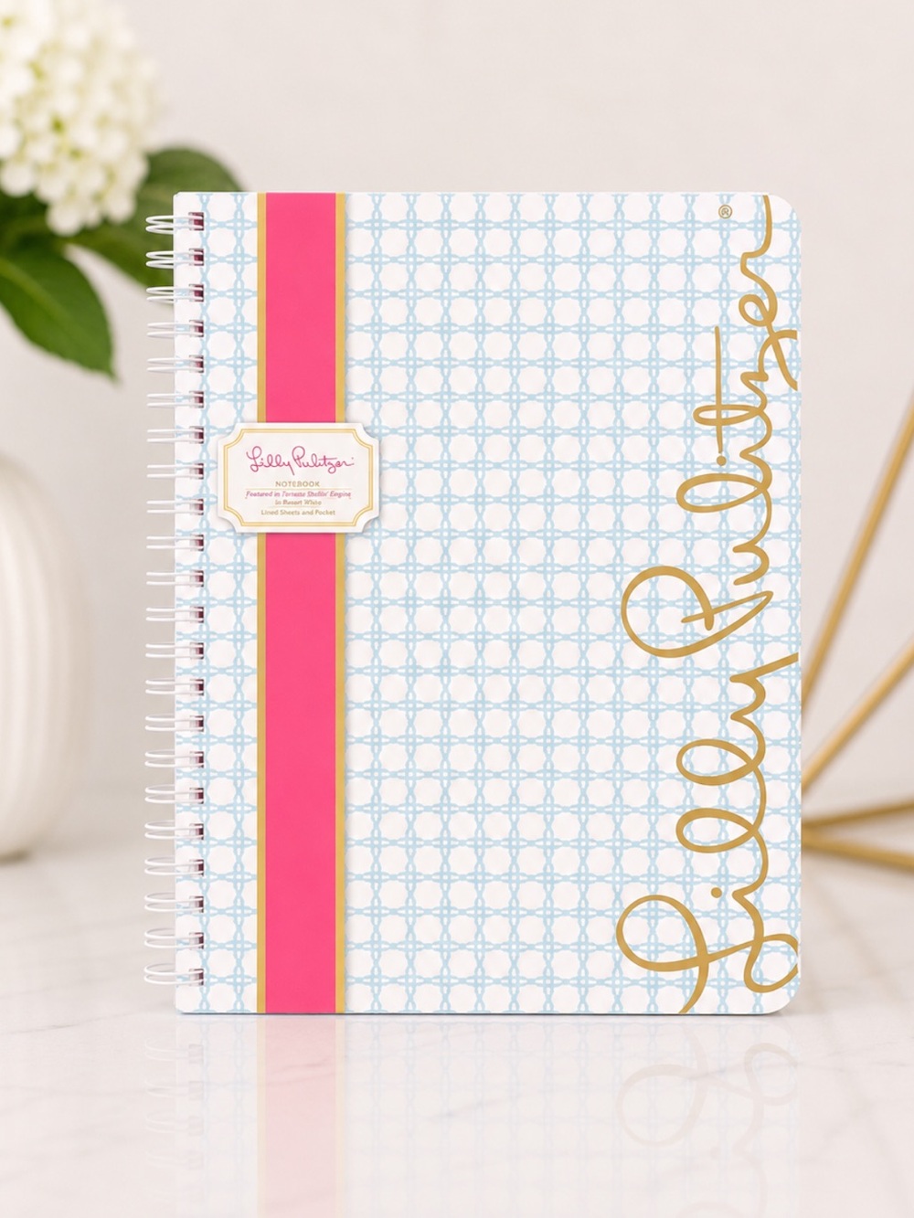 Lilly Pulitzer Notebook — Pink, Light Blue & Gold Script